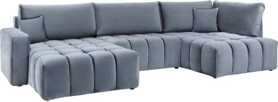 Vente-unique Brede hoekslaapbank met hoek links van grijs velours ESILIA II L 350 cm x H 95 cm x D 180 cm - Foto 2