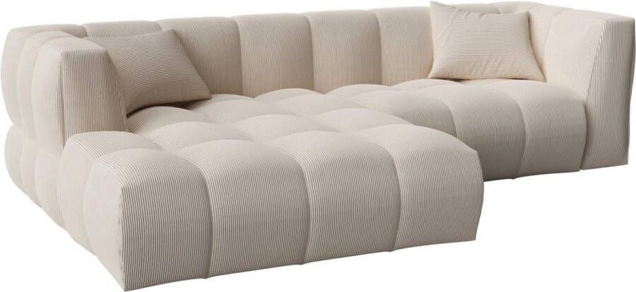 Vente-unique Hoekbank met hoek links van beige ribfluweel NAEMIA van Maison Céphy L 272 cm x H 70 cm x D 161 cm - Foto 2