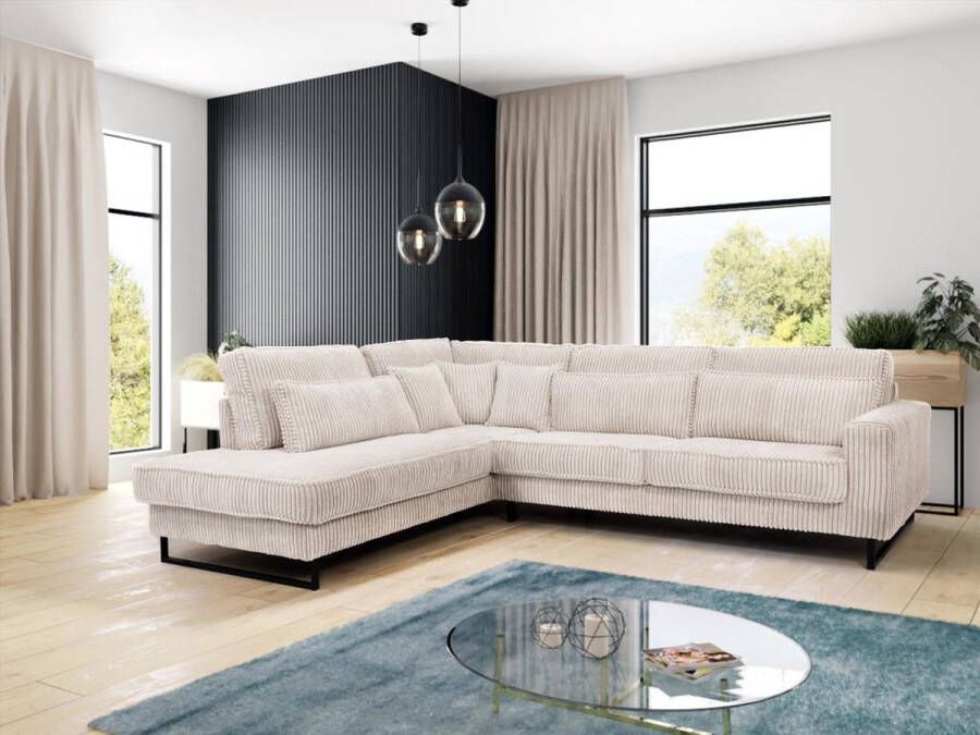 Vente-unique XXL hoekbank met hoek links van beige ribfluweel TESSIO van Maison Céphy L 295 cm x H 101 cm x D 253 cm - Foto 4
