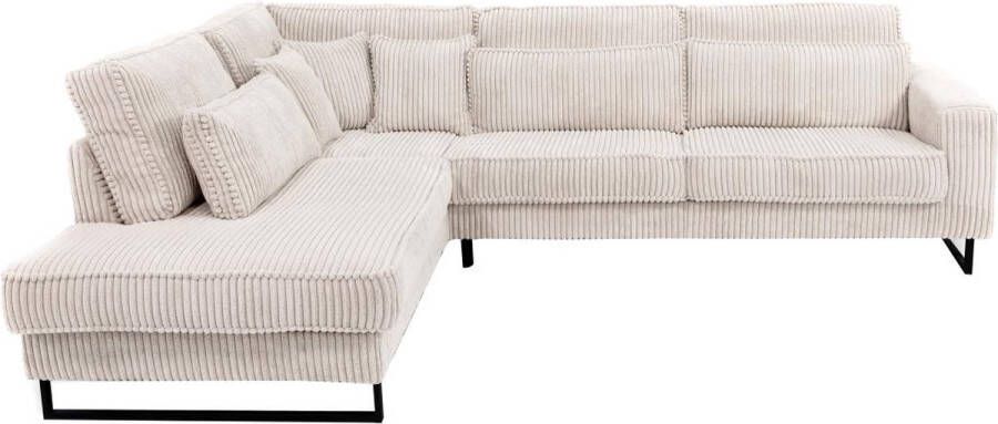 Vente-unique XXL hoekbank met hoek links van beige ribfluweel TESSIO van Maison Céphy L 295 cm x H 101 cm x D 253 cm - Foto 2