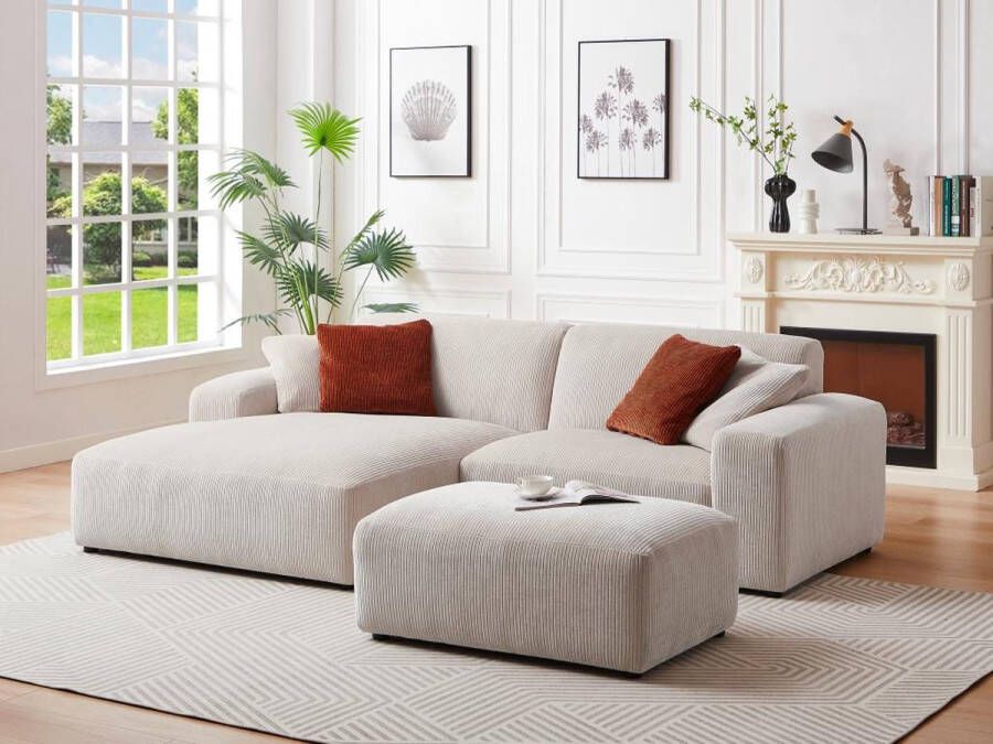 Vente-unique Hoekbank met hoek links van beige ribfluweel TIRONO van Maison Céphy L 254 cm x H 80 cm x D 161 cm - Foto 5