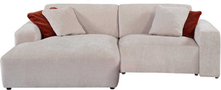 Vente-unique Hoekbank met hoek links van beige ribfluweel TIRONO van Maison Céphy L 254 cm x H 80 cm x D 161 cm - Foto 4