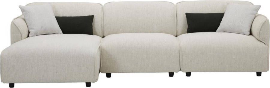 Hoekbank met hoek links van beige stof DAMACA L 287 cm x H 78 cm x D 145 cm