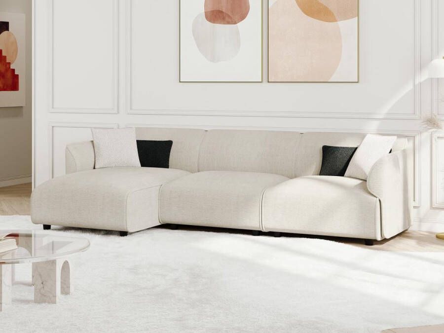 Hoekbank met hoek links van beige stof DAMACA L 287 cm x H 78 cm x D 145 cm
