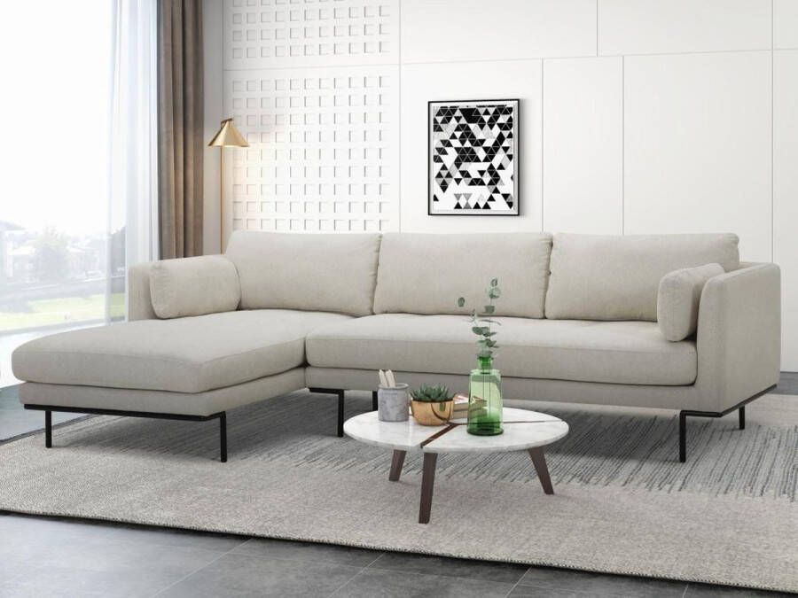 Maison Céphy Hoekbank met hoek links van beige stof en metalen poten ISABELLA L 269 cm x H 83 cm x D 166 cm