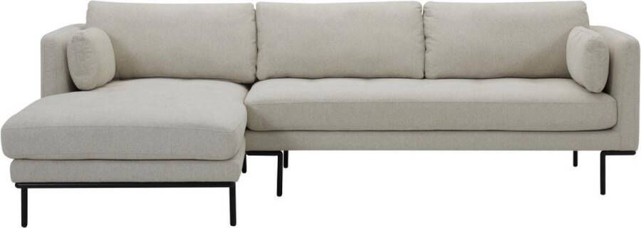 Hoekbank met hoek links van beige stof en metalen poten ISABELLA L 269 cm x H 83 cm x D 166 cm