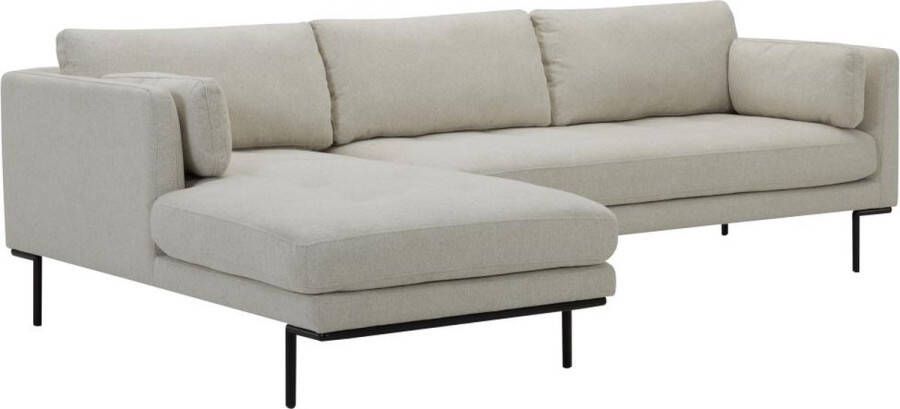 Hoekbank met hoek links van beige stof en metalen poten ISABELLA L 269 cm x H 83 cm x D 166 cm