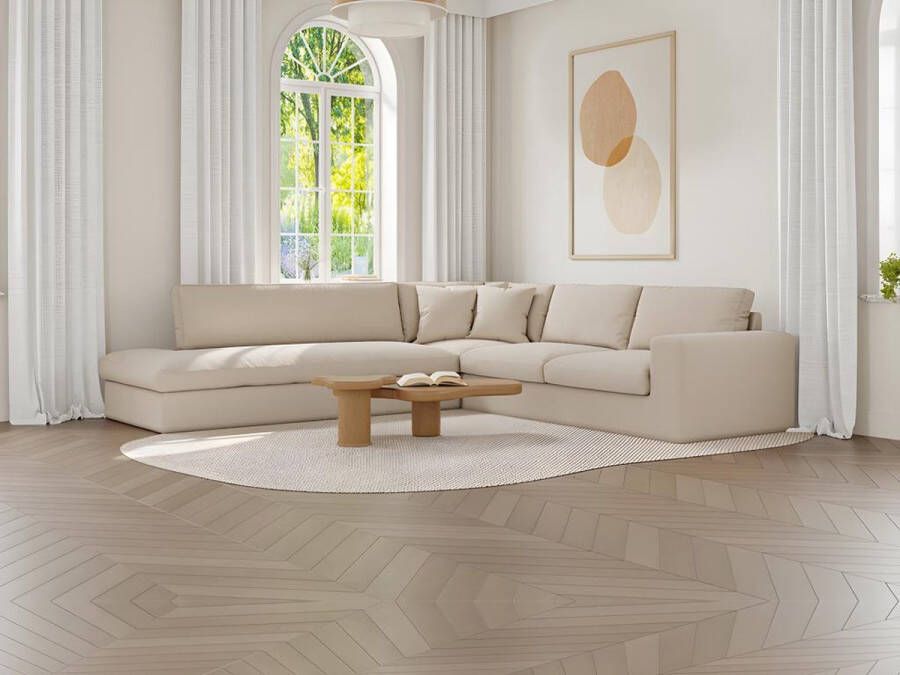 Vente-unique Hoekbank met hoek links van beige stof NEVIANO L 310 cm x H 85 cm x D 265 cm