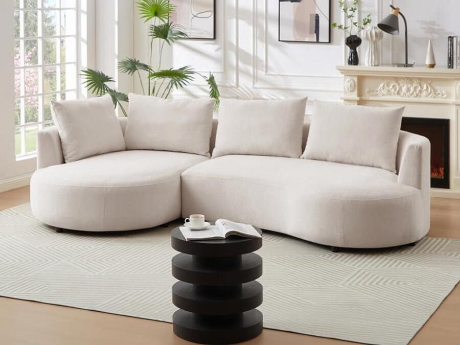 Vente-unique Hoekbank met hoek links van beige velours met textuur LOUSADO L 285 cm x H 87 cm x D 158 cm