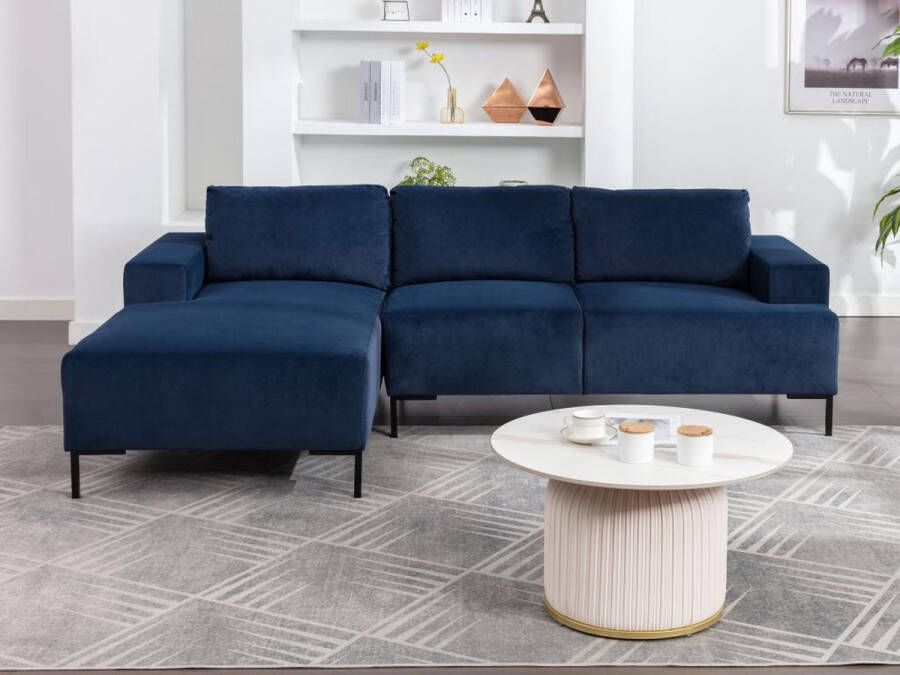 Vente-unique Hoekbank met hoek links van blauw velours MADALENI L 234 cm x H 76 cm x D 91 cm