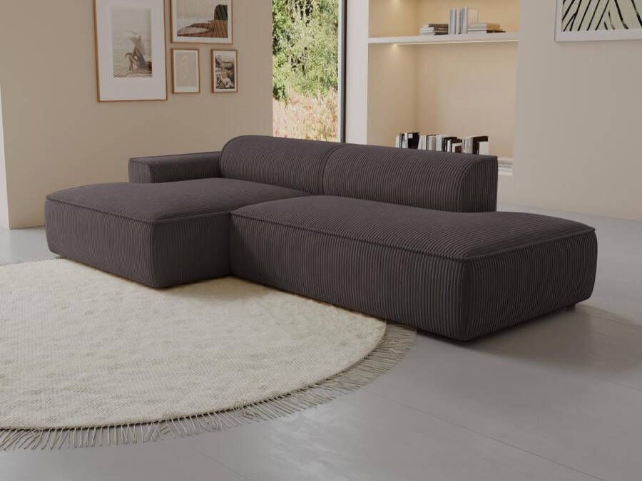 Vente-unique Hoekbank met hoek links van bruin ribfluweel NEPIRI L 300 cm x H 70 cm x D 150 cm - Foto 2