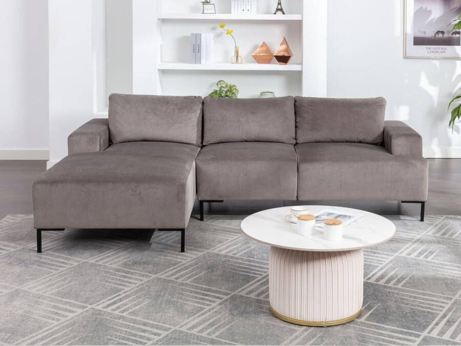 Vente-unique Hoekbank met hoek links van grijs velours MADALENI L 234 cm x H 76 cm x D 155 cm