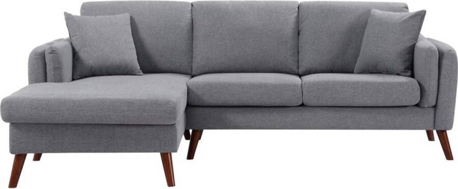 Hoekbank met hoek links van grijze stof TOTORA L 235 cm x H 88 cm x D 158 cm