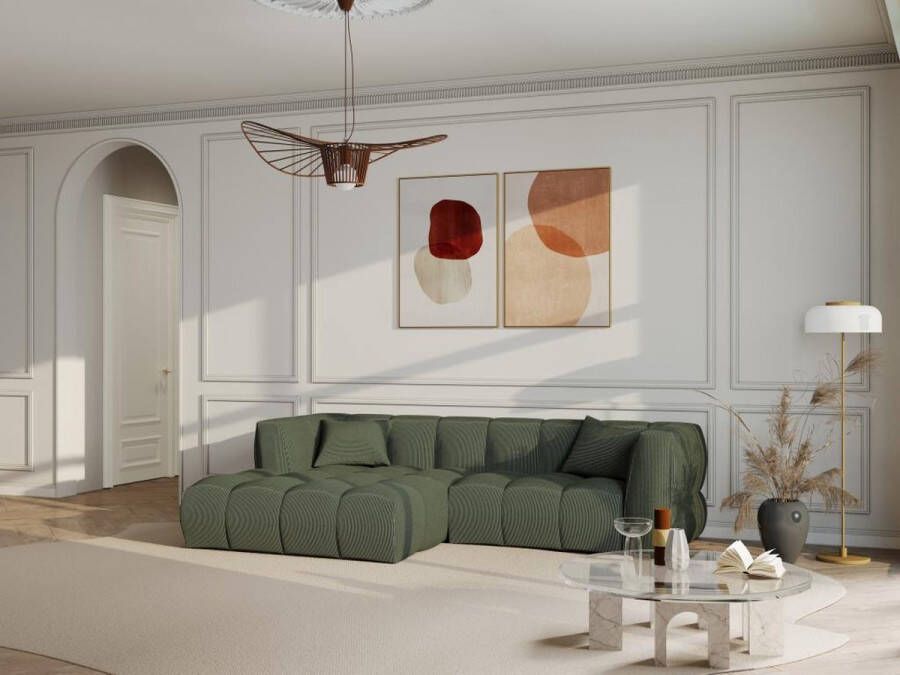 Vente-unique Hoekbank met hoek links van groen ribfluweel NAEMIA van Maison Céphy L 272 cm x H 70 cm x D 161 cm - Foto 4