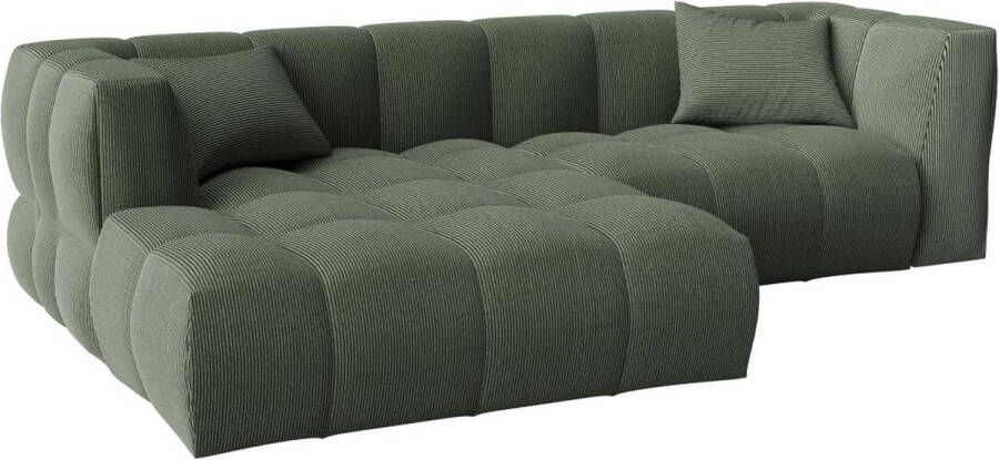 Hoekbank met hoek links van groen ribfluweel NAEMIA L 272 cm x H 70 cm x D 161 cm