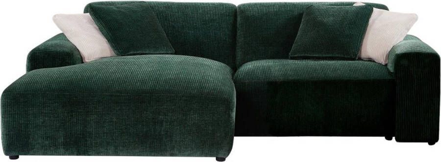 Vente-unique Hoekbank met hoek links van dennengroen ribfluweel TIRONO van Maison Céphy L 254 cm x H 80 cm x D 161 cm - Foto 4