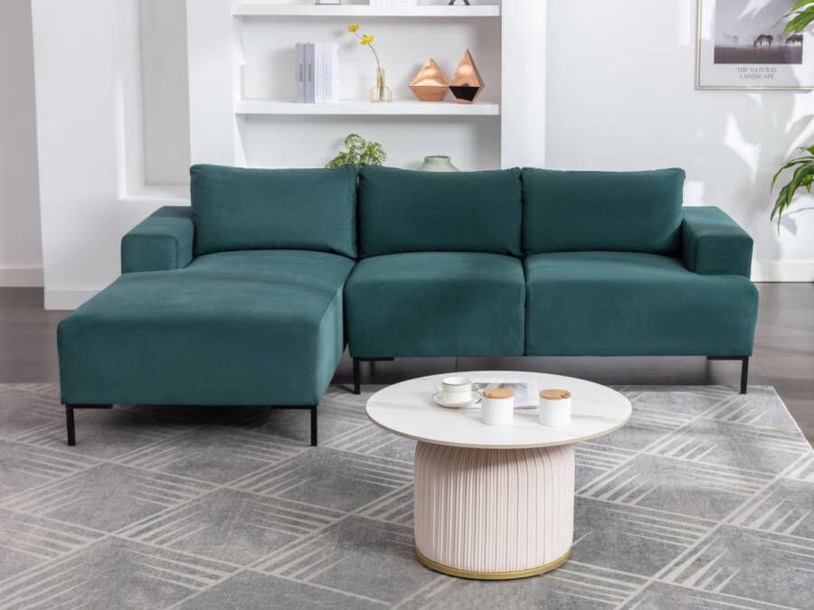 Vente-unique Hoekbank met hoek links van groen velours MADALENI L 234 cm x H 76 cm x D 155 cm