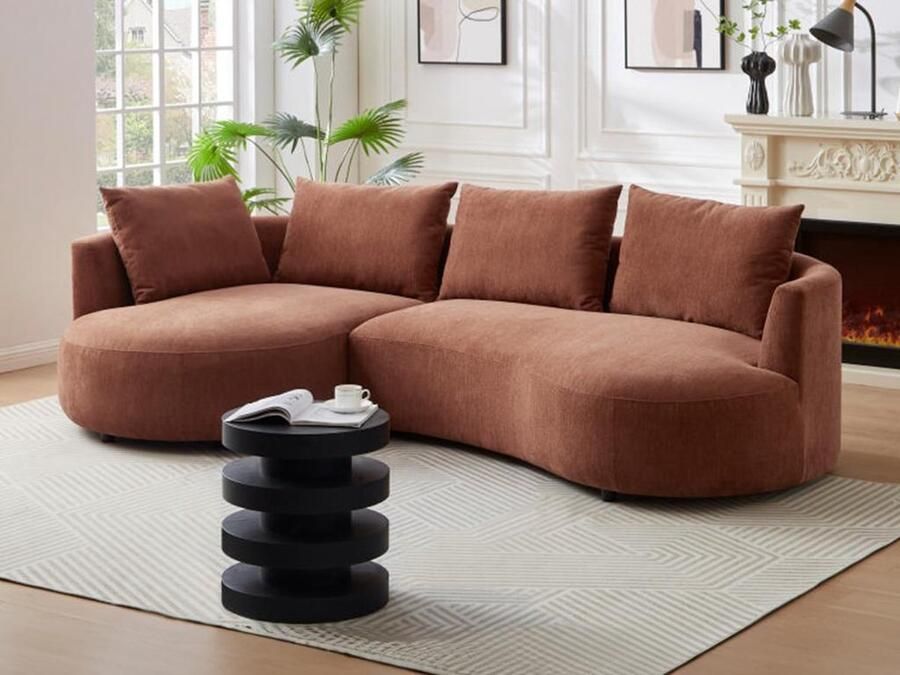 Vente-unique Hoekbank met hoek links van terracottakleurig velours met textuur LOUSADO L 285 cm x H 87 cm x D 158 cm