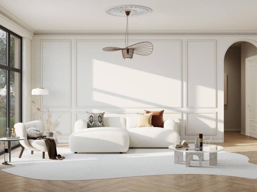 Maison Céphy Hoekbank met hoek links van witte boucléstof POGNI van L 266 cm x H 71 cm x D 160 cm - Foto 4