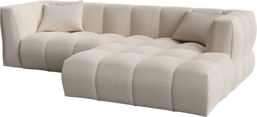 Vente-unique Hoekbank met hoek rechts van beige ribfluweel NAEMIA van Maison Céphy L 272 cm x H 70 cm x D 161 cm - Foto 2
