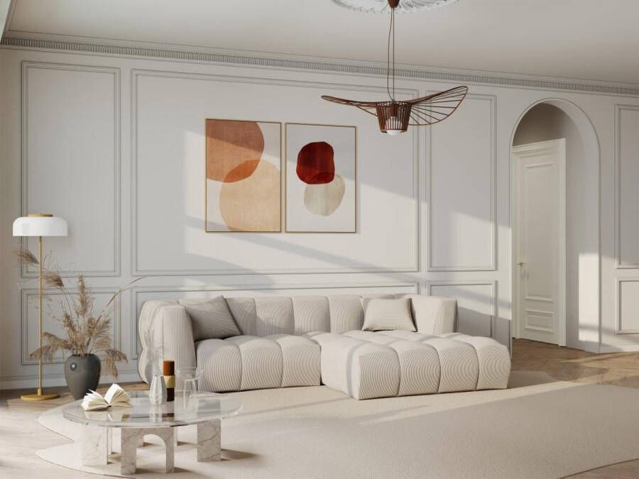Vente-unique Hoekbank met hoek rechts van beige ribfluweel NAEMIA van Maison Céphy L 272 cm x H 70 cm x D 161 cm