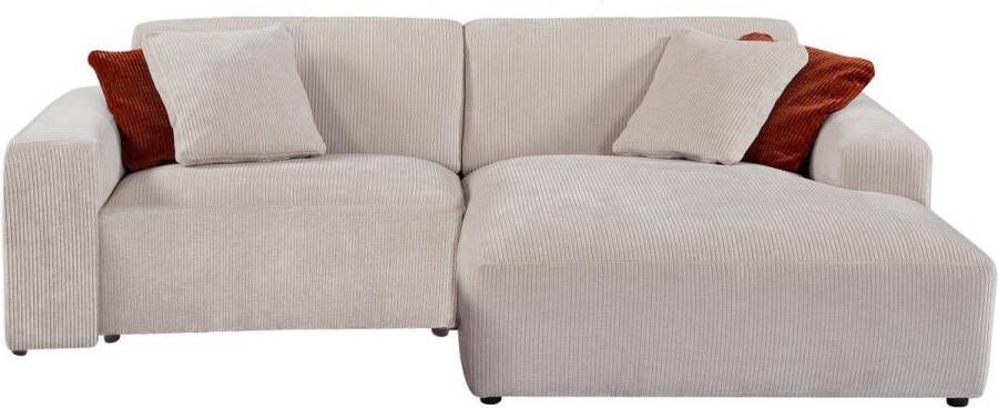 Vente-unique Hoekbank met hoek rechts van beige ribfluweel TIRONO van Maison Céphy L 254 cm x H 80 cm x D 161 cm - Foto 5