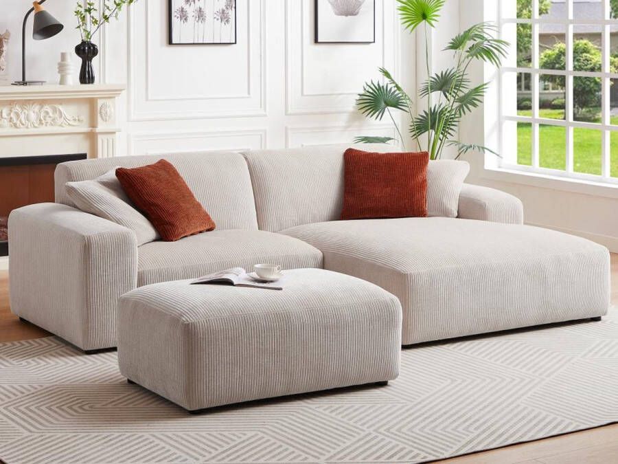 Vente-unique Hoekbank met hoek rechts van beige ribfluweel TIRONO van Maison Céphy L 254 cm x H 80 cm x D 161 cm - Foto 2