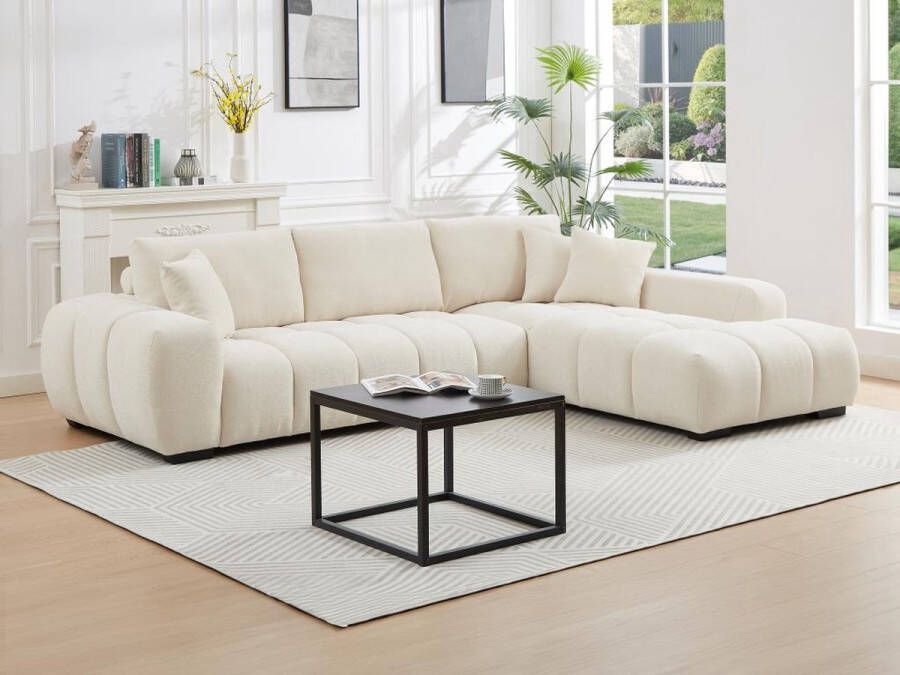 Hoekbank met hoek rechts van beige stof BERENIA L 298 cm x H 82 cm x D 207 cm