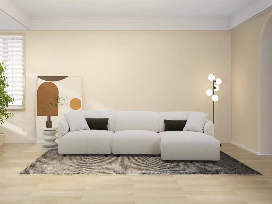 Hoekbank met hoek rechts van beige stof DAMACA L 287 cm x H 78 cm x D 145 cm