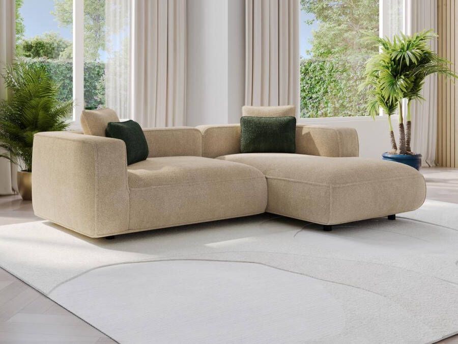 Vente-unique Hoekbank met hoek rechts van beige velours met textuur TALMINE L 257 cm x H 70 cm x D 166 cm