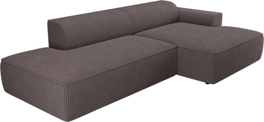 Vente-unique Hoekbank met hoek rechts van bruin ribfluweel NEPIRI L 300 cm x H 70 cm x D 150 cm