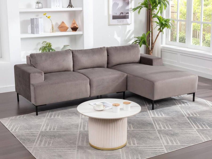 Vente-unique Hoekbank met hoek rechts van grijs velours MADALIENI L 234 cm x H 76 cm x D 155 cm