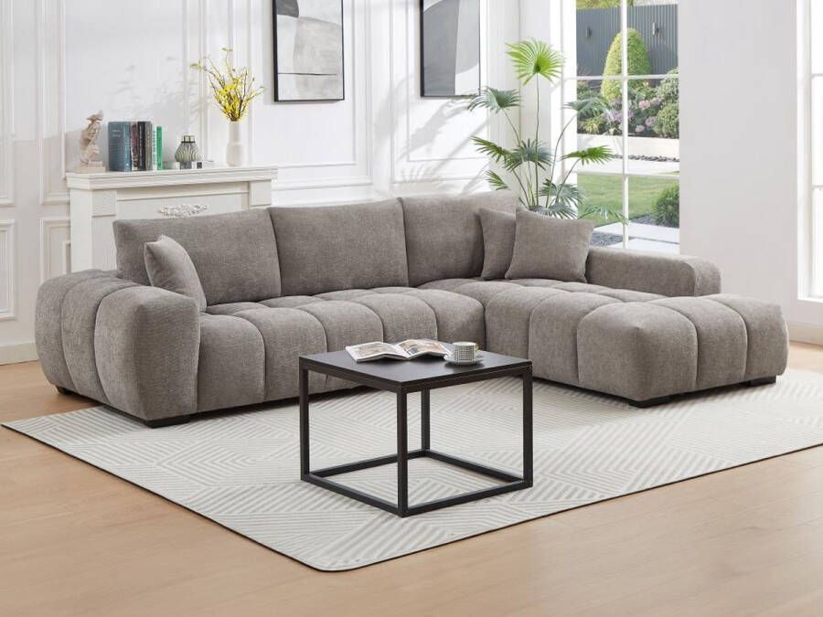 Vente-unique Hoekbank met hoek rechts van grijze stof BERENIA L 298 cm x H 82 cm x D 207 cm