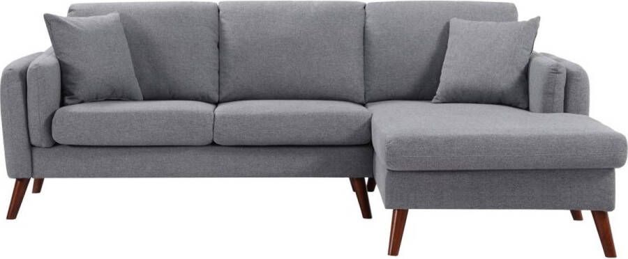 Hoekbank met hoek rechts van grijze stof TOTORA L 235 cm x H 88 cm x D 158 cm