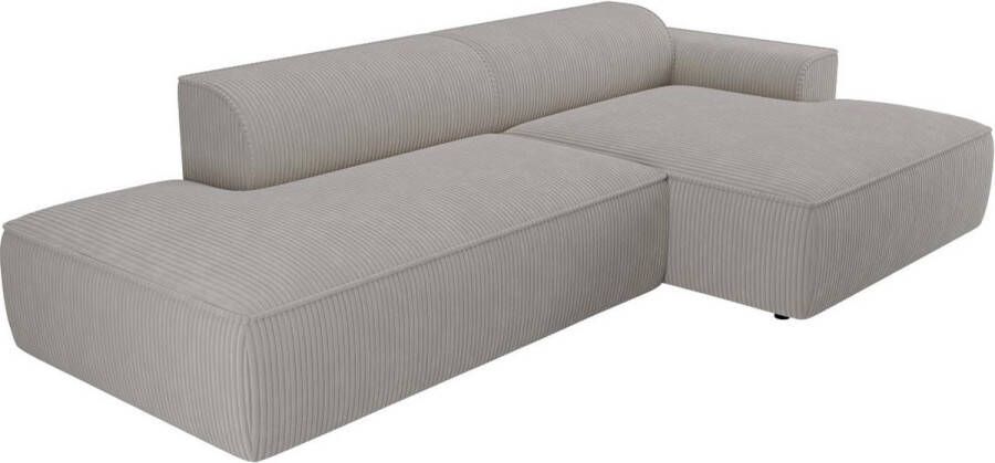 Vente-unique Hoekbank met hoek rechts van lichtgrijs ribfluweel NEPIRI L 300 cm x H 70 cm x D 150 cm