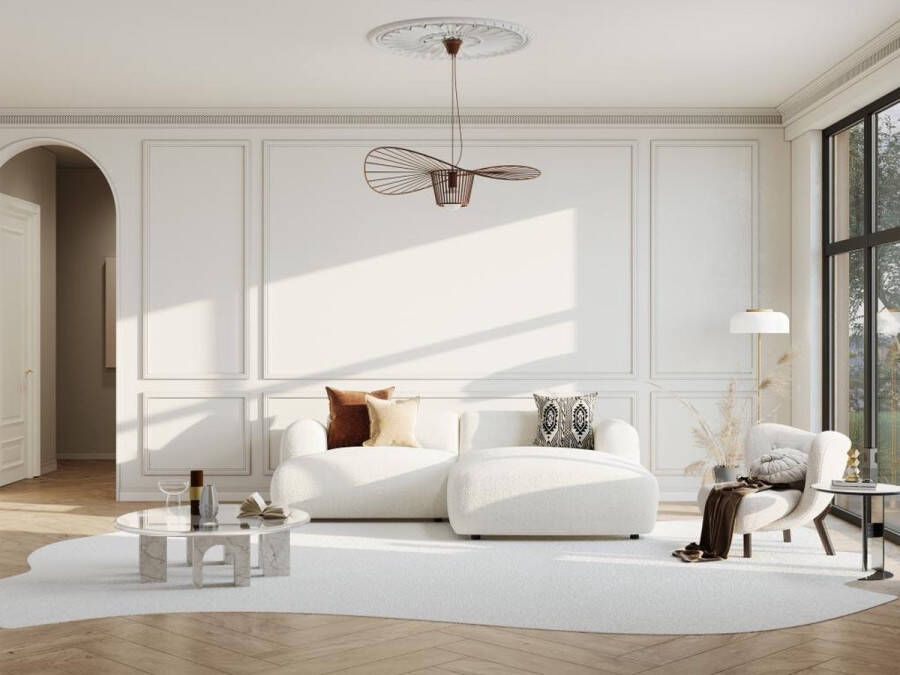Maison Céphy Hoekbank met hoek rechts van witte boucléstof POGNI van L 266 cm x H 71 cm x D 160 cm