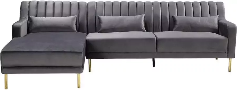 Hoekbank MEYREUIL van fluweel Antraciet Linkerhoek L 277 cm x H 82 cm x D 160 cm