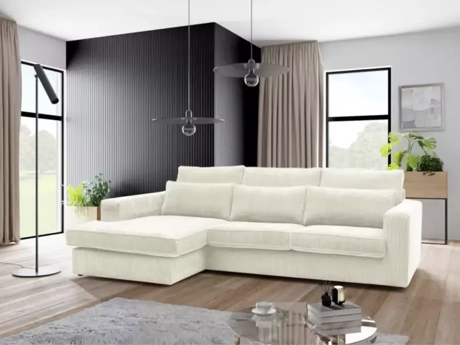 Hoekbank MONDOVI van ribfluweel Beige Hoek links L 271 cm x H 92 cm x D 165 cm - Foto 2