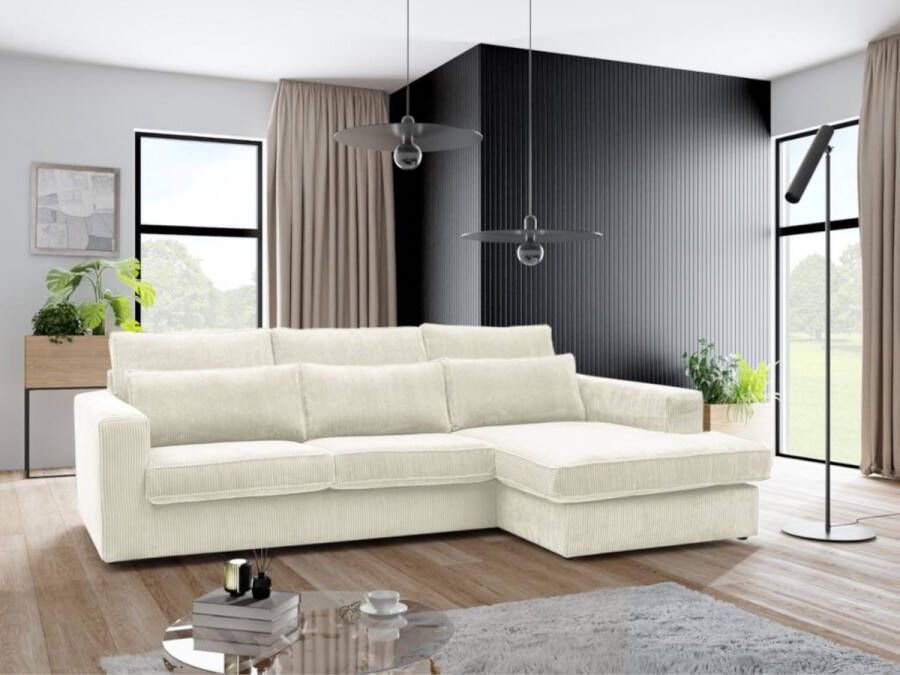 Vente-unique Hoekbank MONDOVI van ribfluweel Beige Hoek rechts L 271 cm x H 92 cm x D 165 cm