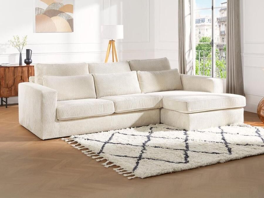 Vente-unique Hoekbank MONDOVI van ribfluweel Beige Hoek rechts L 271 cm x H 92 cm x D 165 cm - Foto 3