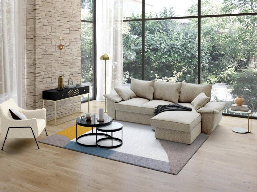 Vente-unique Hoekbank met hoek rechts met opbergruimte Lichtgrijze stof GUILLERMO L 257 cm x H 88 cm x D 168 cm