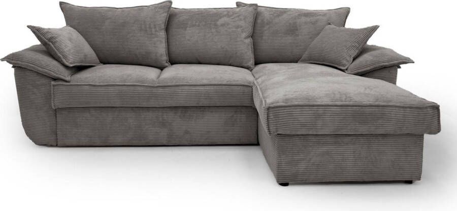 Vente-unique Hoekbank met hoek rechts met opbergruimte Donkergrijs ribfluweel GUILLERMO L 257 cm x H 88 cm x D 168 cm - Foto 4