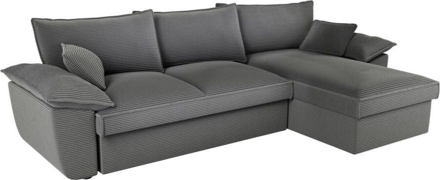 Vente-unique Hoekbank met hoek rechts met opbergruimte Donkergrijs ribfluweel GUILLERMO L 257 cm x H 88 cm x D 168 cm - Foto 5