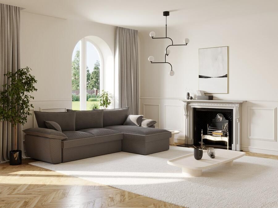 Vente-unique Hoekbank met hoek rechts met opbergruimte Donkergrijs ribfluweel GUILLERMO L 257 cm x H 88 cm x D 168 cm - Foto 2