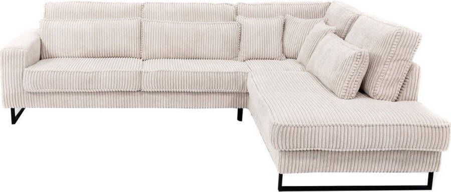 Vente-unique XXL hoekbank van beige ribfluweel TESSIO van Maison Céphy L 295 cm x H 101 cm x D 253 cm - Foto 3