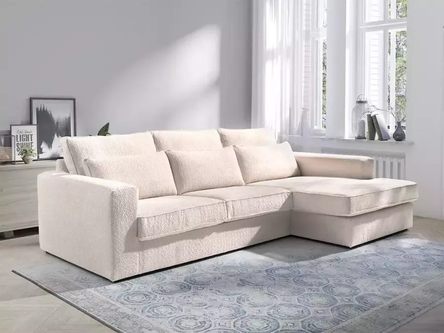 Hoekbank van beige teddy stof Hoek rechts MONDOVI L 271 cm x H 92 cm x D 165 cm