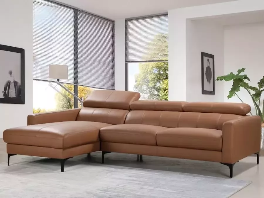 LINEA SOFA Hoekbank van buffelleer FLORENCE Camel Linkerhoek L 253 cm x H 92 cm x D 173 cm - Foto 3