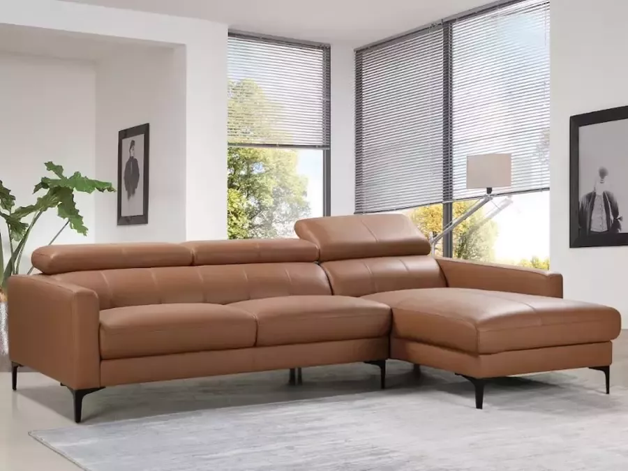 LINEA SOFA Hoekbank van buffelleer FLORENCE Camel Rechterhoek L 253 cm x H 92 cm x D 173 cm - Foto 4