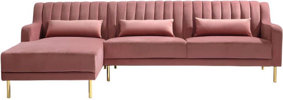 Hoekbank van fluweel MEYREUIL Oudroze Hoek links L 277 cm x H 82 cm x D 160 cm - Foto 2