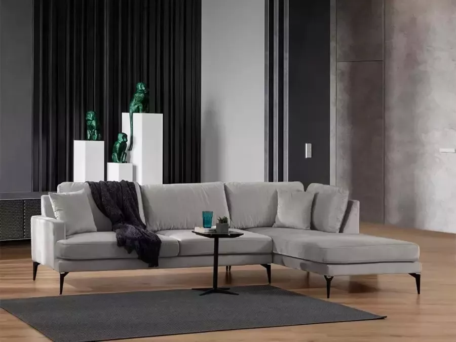 Hoekbank van fluweel Taupe Hoek rechts CORENTIN L 283 cm x H 88 cm x D 180 cm - Foto 2